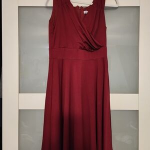 Grace Karin Wine-Red Sleeveless Draped Midi Dress